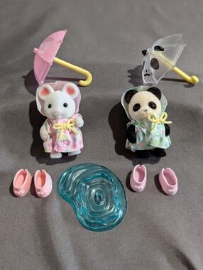 Calico Critters Nursery Friends Rainy Day Duo Panda And Marshmallow Mouse Set
